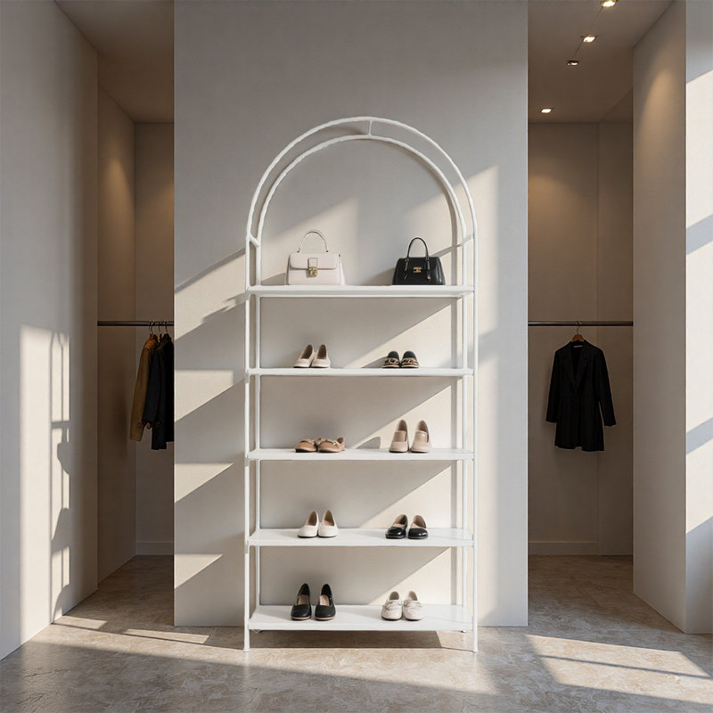 White Iron Arch Display Shelf, (5 Shelves) 70.87" H x 23.62" W x 11.81" D