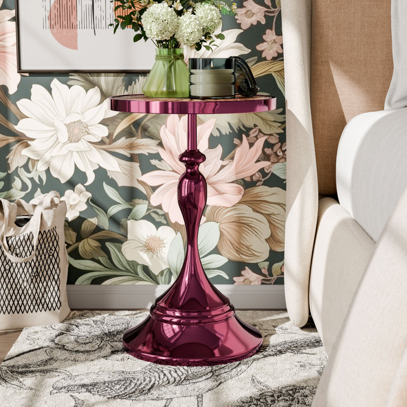 Cheryll Metal Accent Table With Mandala Top And Trumpet Base