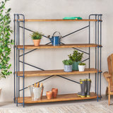 Kaeden  Ladder Bookcase with Wood Shelves & Iron Frame