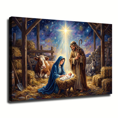 Nativity Scene Holy Family Star of Bethlehem Oil Painting Gallery Wrapped Canvas Wall Art