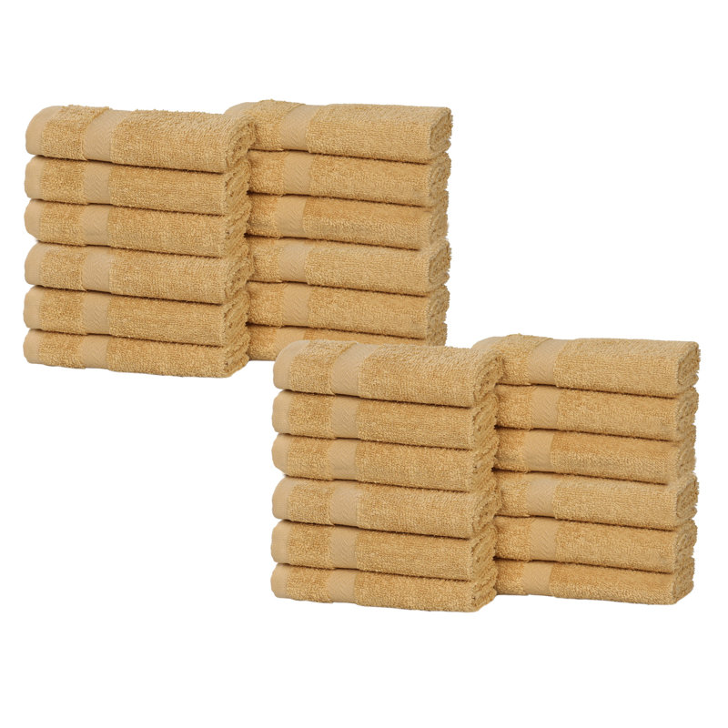 Lightweight Cotton Quick-Drying Bathroom Towel Set, Gold, Washcloth - 24 Pack