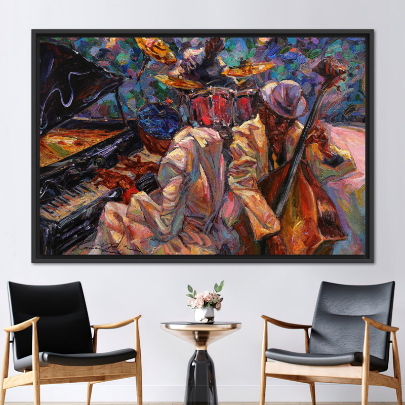 Art mural de musique de jazz africain avec saxophone et piano sur toile abstraite, H 30 po x l 41 po, Noir