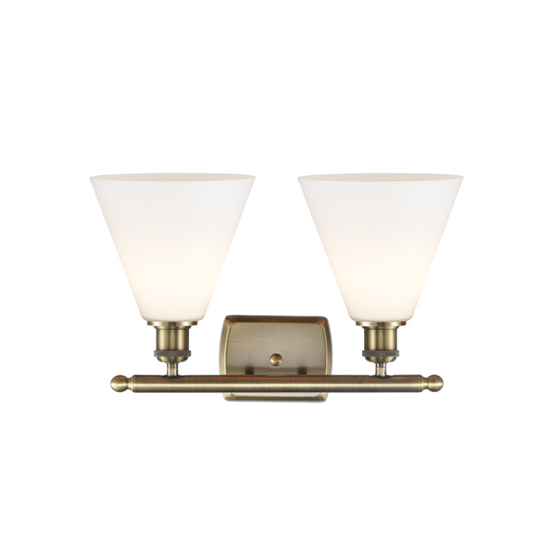 Éclairage pour meuble-lavabo en laiton antique à 2 lumières Andresky, Laiton antique, Blanc mat, Incandescente