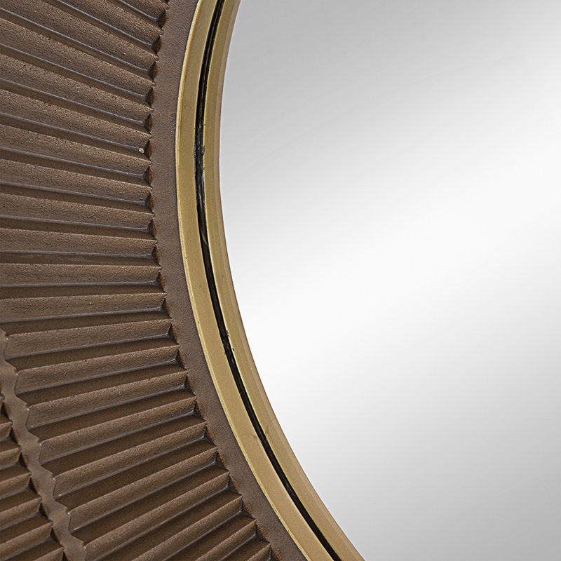 Square Carved Mirror With Pleated Design, Neutral Colorway Wall Decor, Gold/Brown