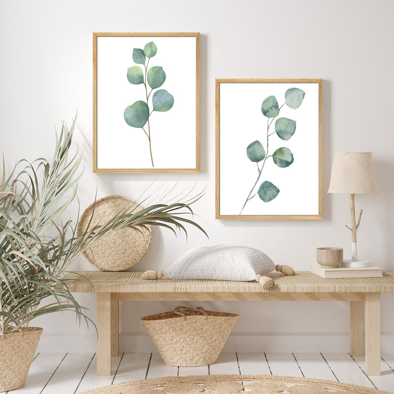 «Green Plants Botanical Minimalist Modern», impression encadrée, affiches, salle de bain, petit art mural, Naturel / naturel