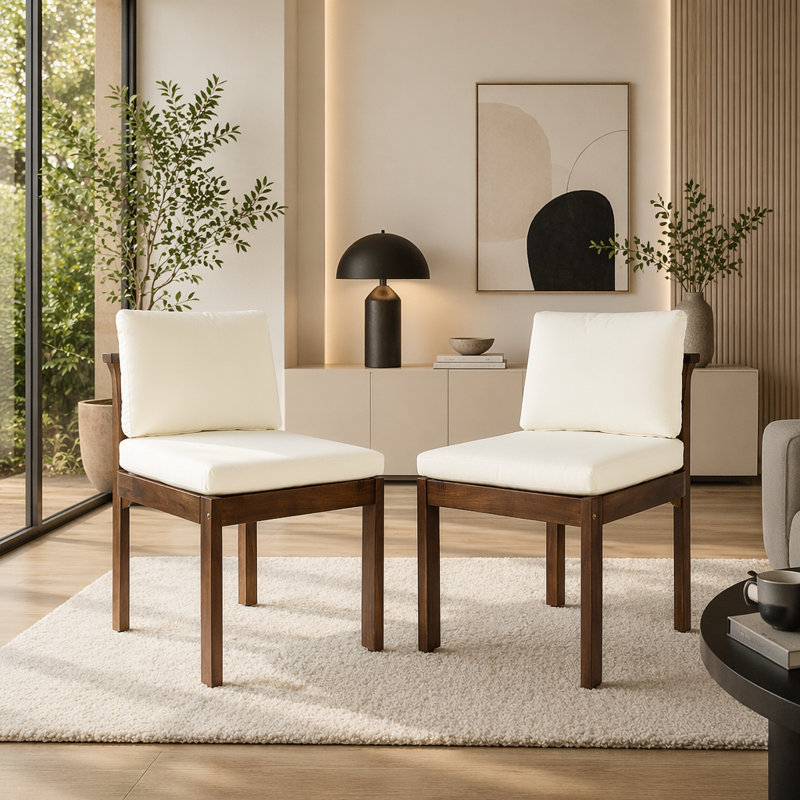 Chaise d'extérieur en bois d'acacia, Brown+Cream-2pieces