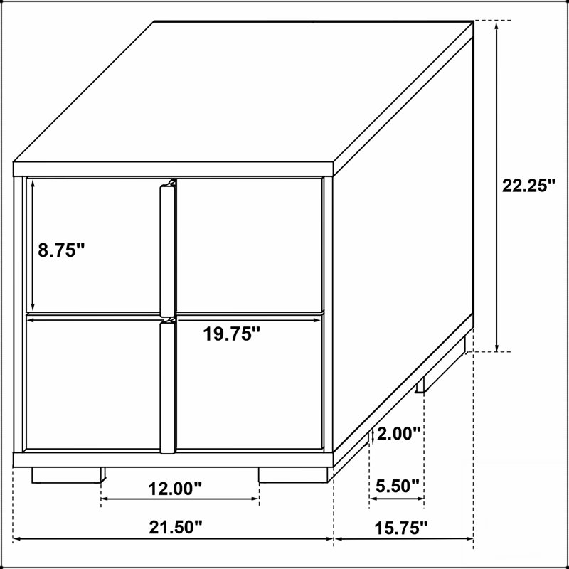 Table de chevet chic 2 tiroirs avec finition noire et accents dorés, parfaite pour un rangement et une présentation élégants