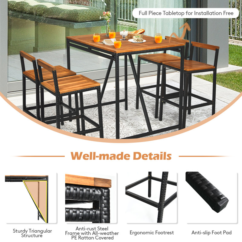 Nigel Wicker Patio Dining Set with Square Table, 4