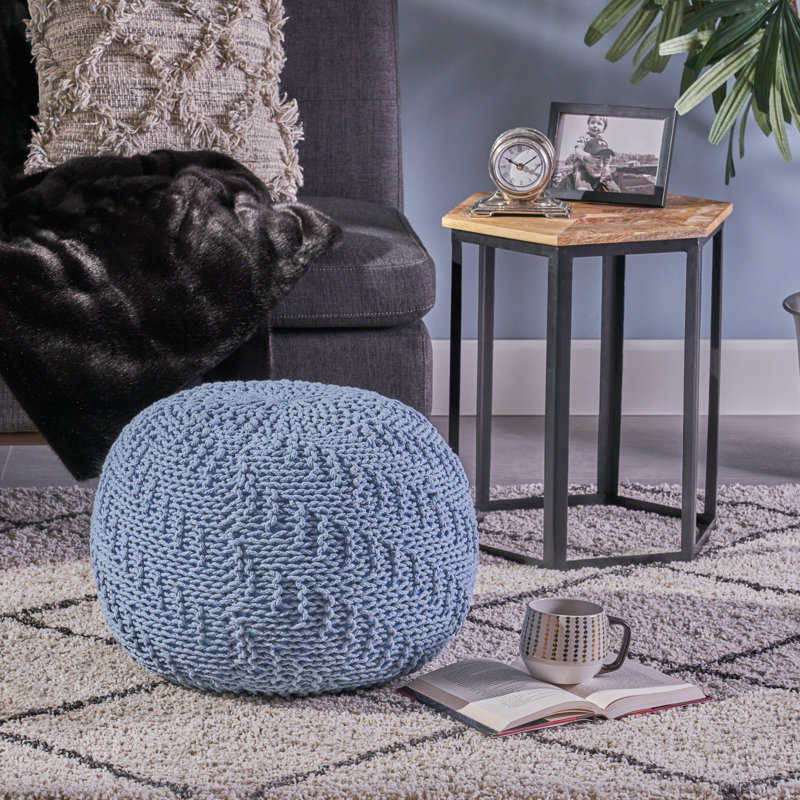 Pouf rond 19,75 po Moreland, Coton bleu