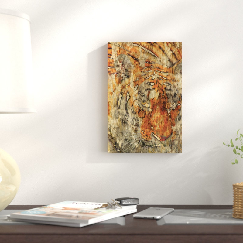 Tigre de Sumatra, impression sur toile tendue, H 26 po x l 18 po x P 1,5 po, Toile avec cadre noir, Pas de tapis