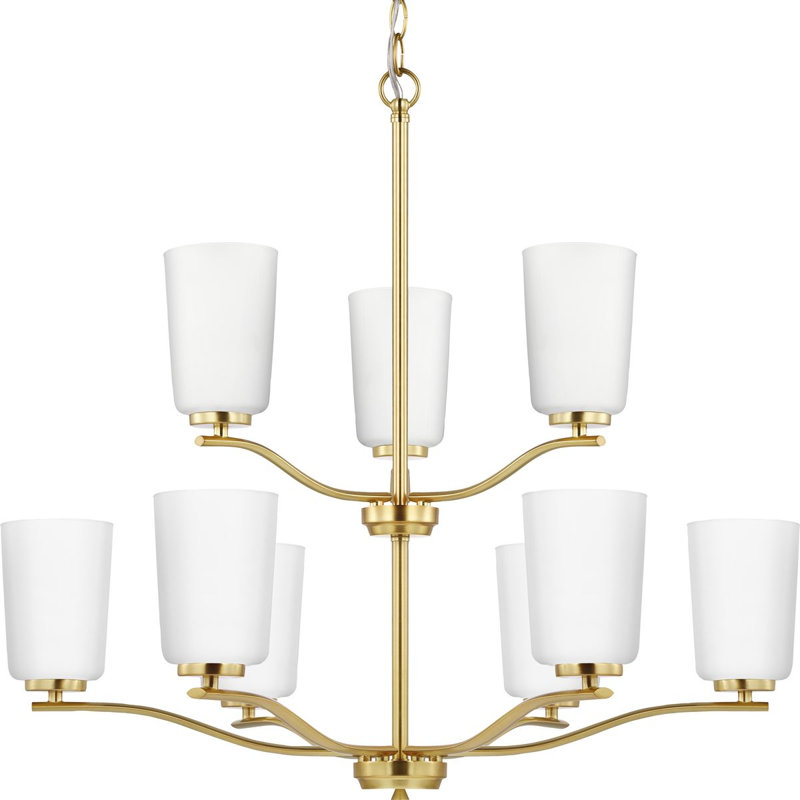 Lustre linéaire moderne à 9 lumières à intensité variable Rozema, Laiton satiné