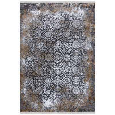 Tapis floral noir / vison Frederico
