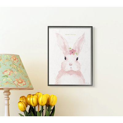 « baby lapin french rose aquarelle lapin avec fleur » par stéphanie workic, peinture marrott