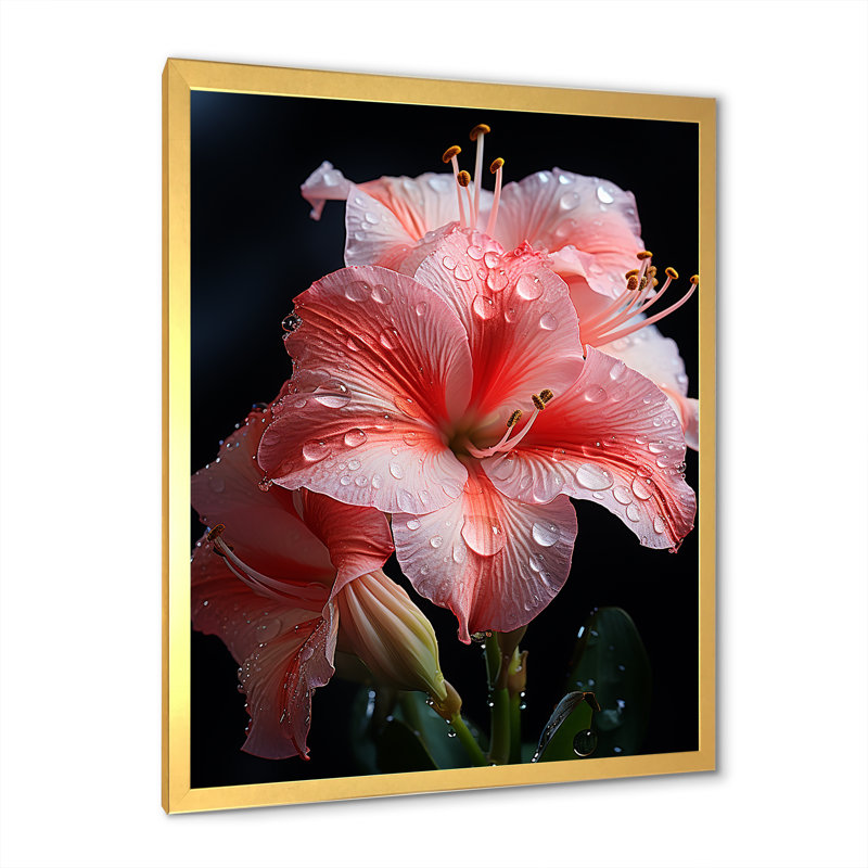 Fleur de lis rose III - art mural Lily, Cadre photo doré simple, H 32 po x l 16 po x P 1 po