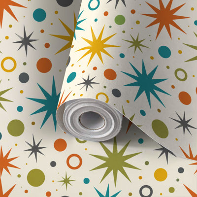 Peel and Stick Wallpaper Contact Paper Mid century fifties modern atomic retro colors seamless Part Self Adhesive and Removable 24in x 118in(60x300cm)