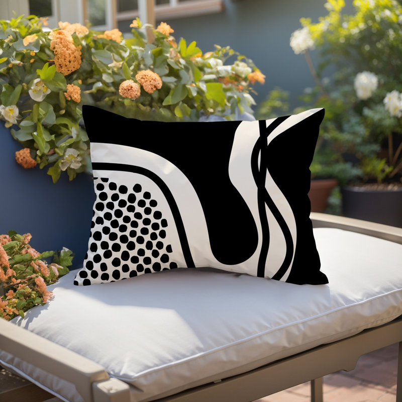 Coussin lombaire réversible intérieur / extérieur Jai Abstract, H 18 po x l 25 po, Noir, noir, noir, noir