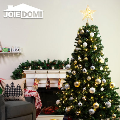 8" Christmas Gold Glitter Star Tree Toppers Metal Lighted with 20 LED Lights