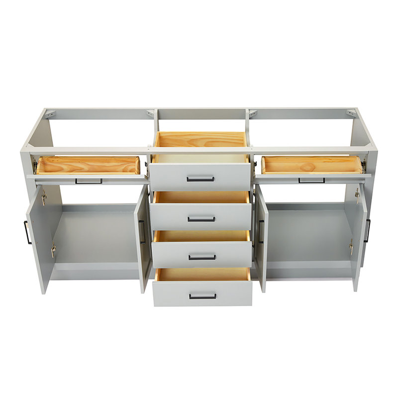 Ariel Hepburn 72 In. Double Sink Base Cabinet, Gray, Matte Black