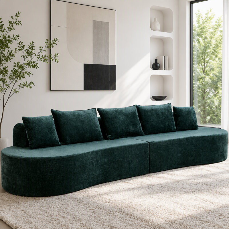 Canapé modulaire courbé moderne avec éponge compressée, entièrement assemblé, Dark Green Foam Padding