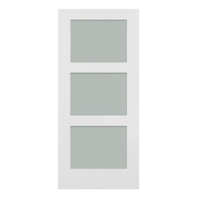 36" X 84" 3-Lite Frosted Primed HDF Barn Door Slab