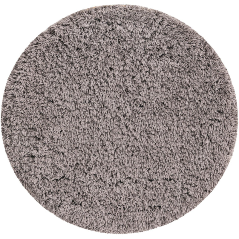 Tapis à poils longs en polyester tissé à la machine de couleur unie Almendarez, Rond 3 pi 3 po