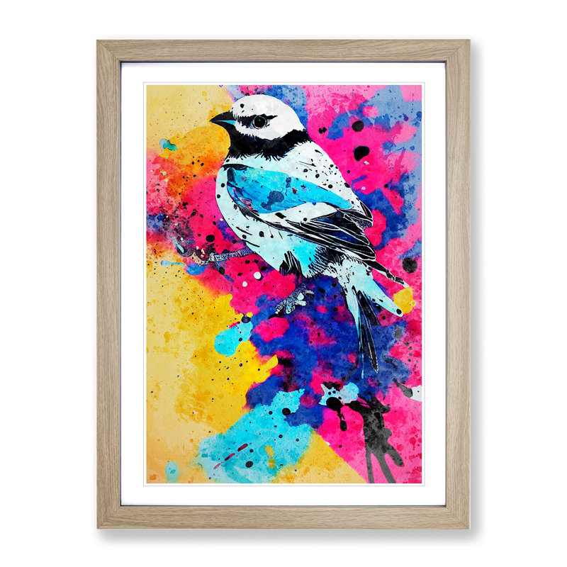 Splashed Bird No.5 Abstract - Wall Art, 36cm H x 27cm W, Oak Framed, White