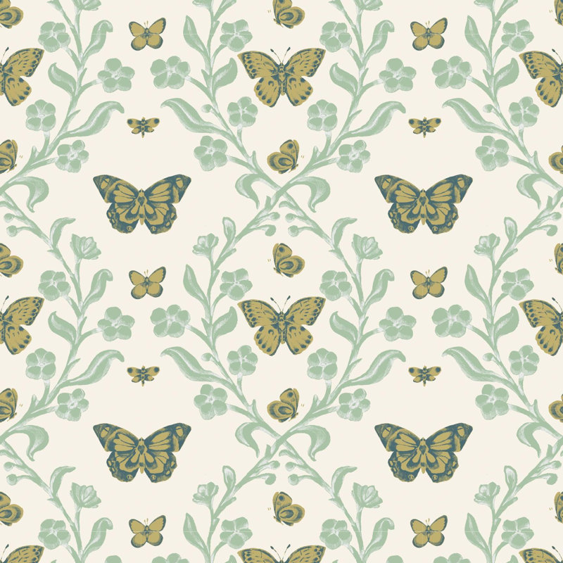 Butterfly Garden - Wallpaper, Summer Greens, Peel & Stick, Self-Adhesive
