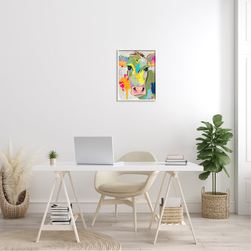 Peinture moderne éclaboussures de vache par Valerie, L 16 po x H 20 po, Giclée encadrée blanc bord de mer