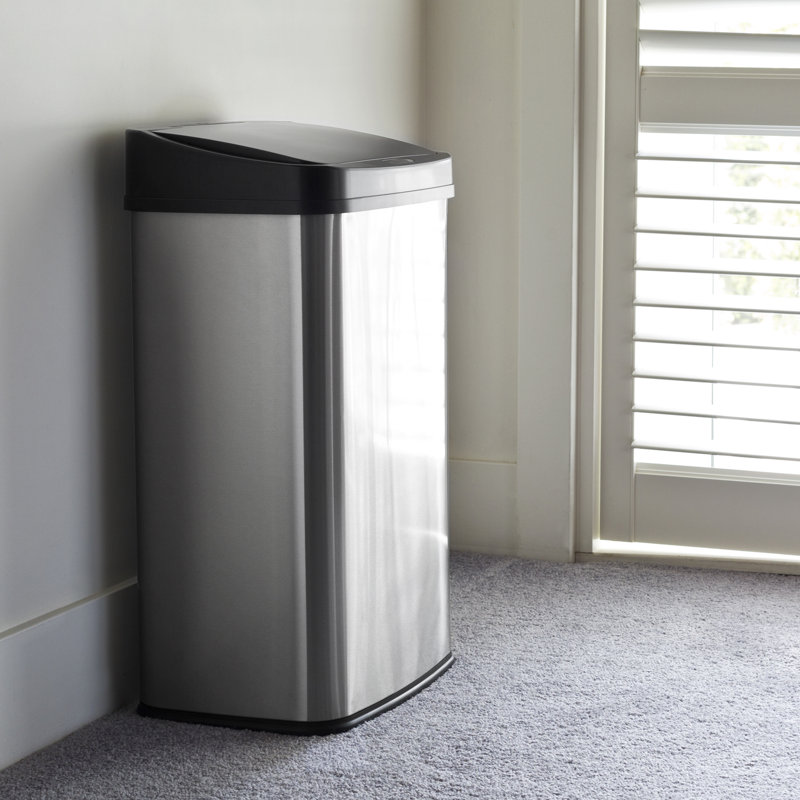 Nine Stars 13.2 Gallon Stainless Steel Motion Sensor Trash Can, Black