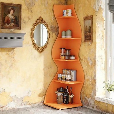 5-Tier Wall Corner Bookshelf With Heavy-Duty Storage And Adjustable Shelves For Space-Saving Organization.