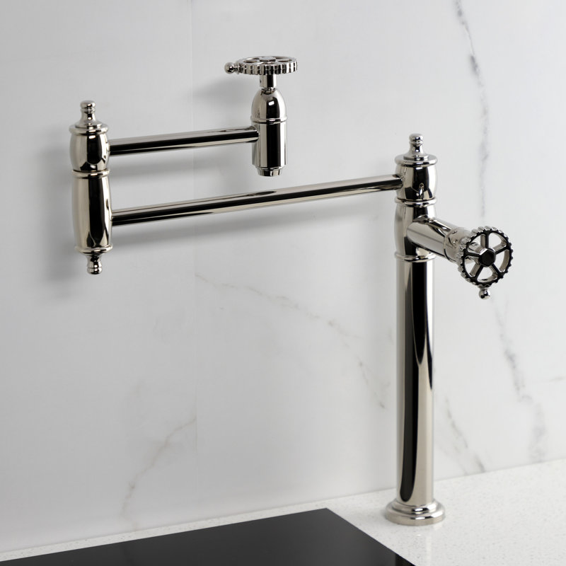 Kingston Brass Fuller Two-Handle 1-Hole Deck Mount Pot Filler Faucet, Polished Nickel