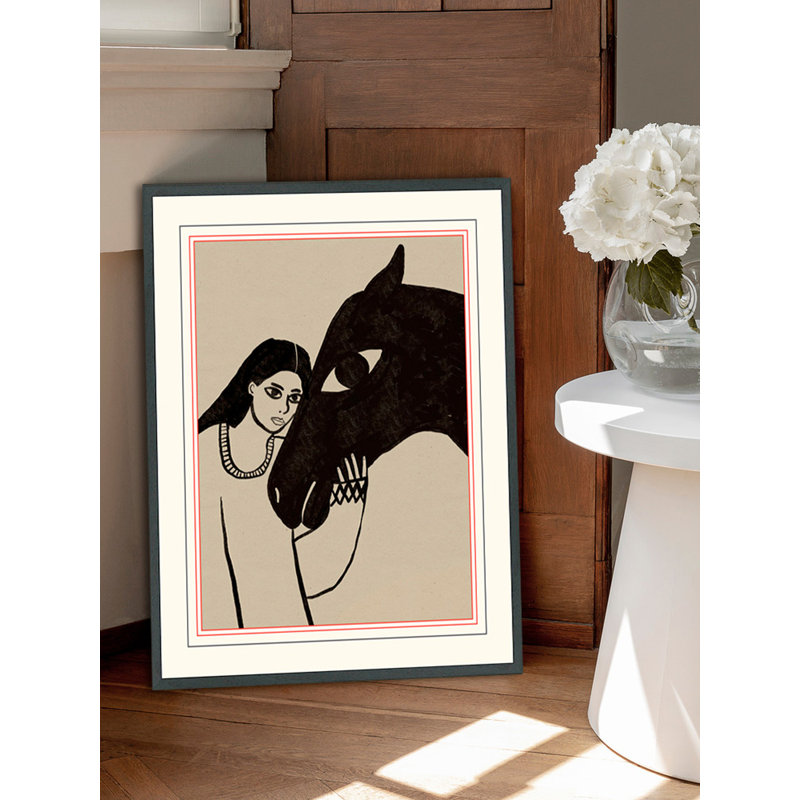 Dame et cheval, H 25,75 po x l 21,75 po