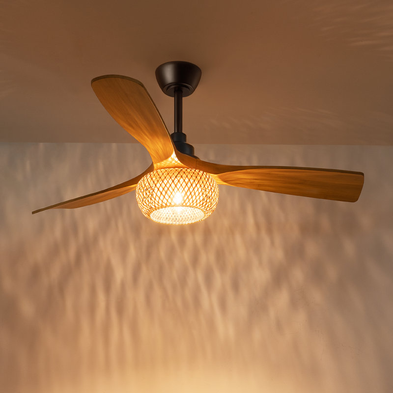 52'' Abs Ceiling Fan Light With Rattan Shade And Remote Control Included