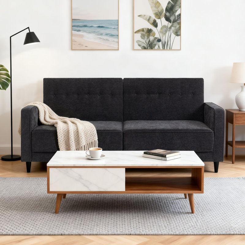 205.7cm Upholstered Convertible Sofa, Black