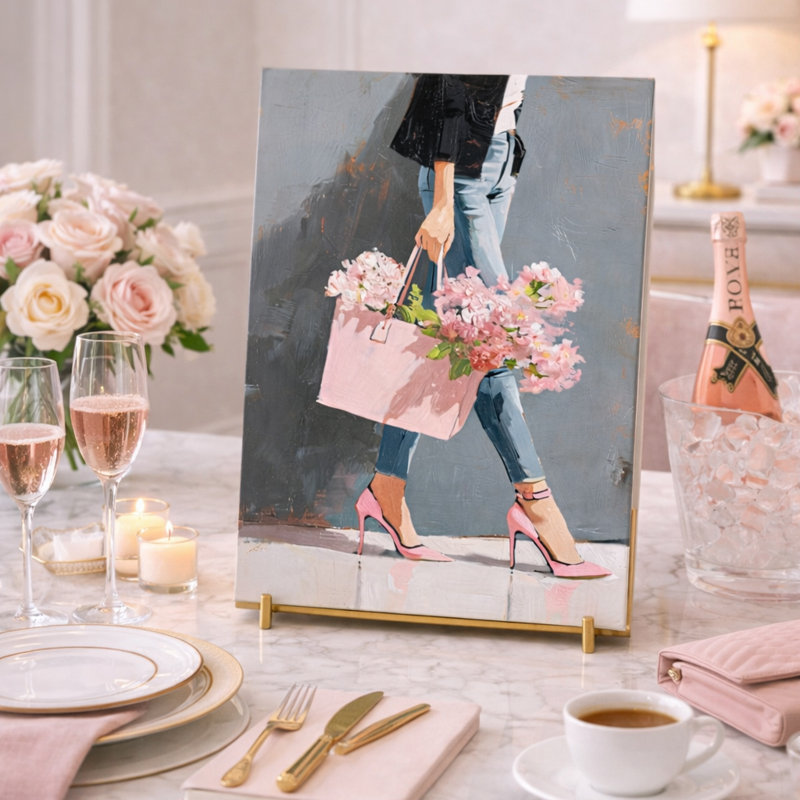«Pink Bloom Walk», art mural sur toile tendue, L 12 po x H 16 po x P 1 po