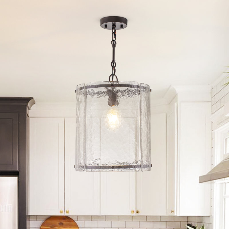 Modern 1-Light Handcrafted Water Ripple Glass Cylinder Pendant Light , Oil Rubbed Bronze