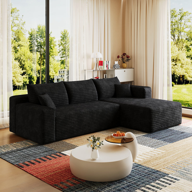 Canapé modulaire avec méridienne droite, Noir