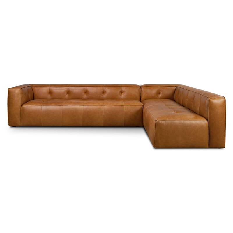 Capa Genuine Leather Corner Sectional Sofa In Saddle Tan