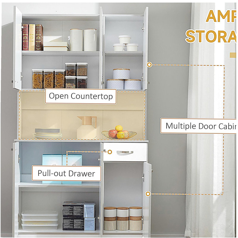 Armoire de cuisine indépendante moderne de 71 pouces avec armoire et rangement HomCom