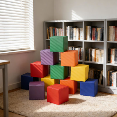 Mousse éducative en mousse souple, dimensions de 7,75 po, convenant à la maison, développer des blocs d'empilage pour la motricité - 2 pièces, configurations personnalisées et coordination, nettoyer avec un savon doux,