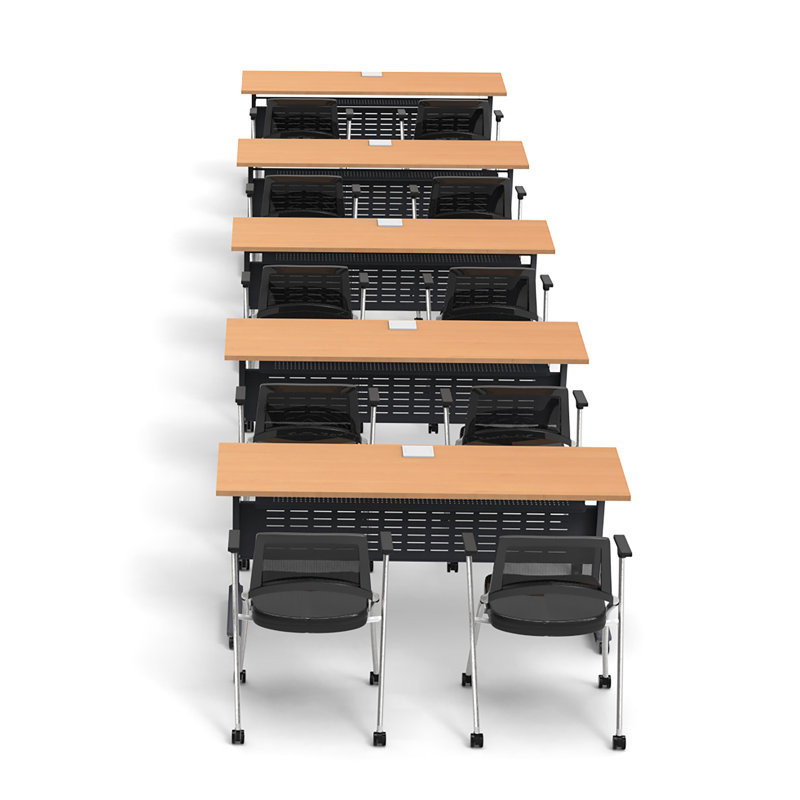 Tables Training Meeting Seminar Classroom 5Pc Beech Folding Industrial Caster Z-Base. Tables Connect.  Modesty Panel, Shelf, Power+Usb Outlet. Fold+Nest For Storage (Seating Not Included).