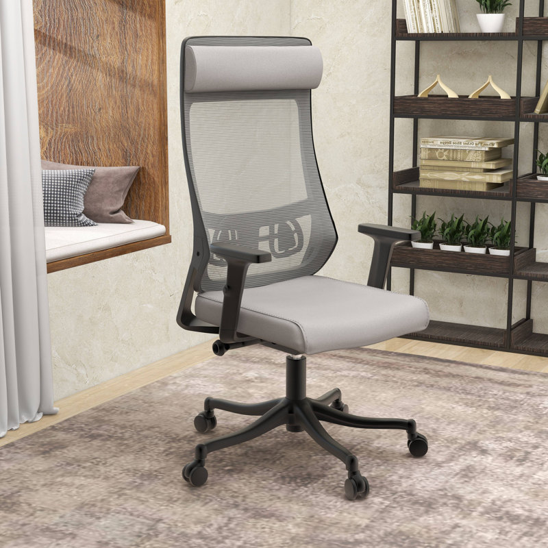 Chaise de bureau avec appui-tête Mirai, Gris clair