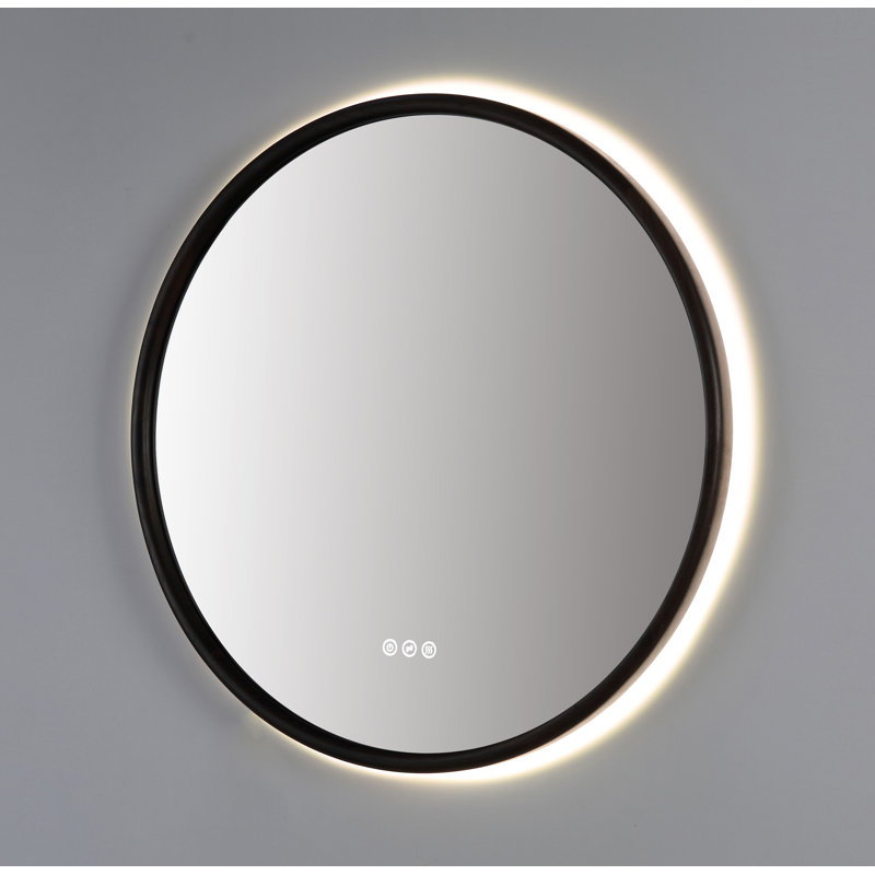Zen LED Mirror, Dark Walnut, Round, 29.52" x 29.52"