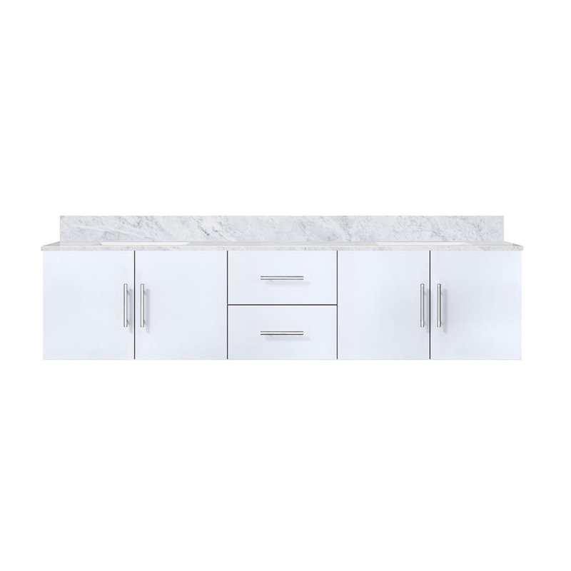 Meuble-lavabo double blanc brillant l 80 po x P 22 po avec plateau en marbre de Carrare, L 80 po