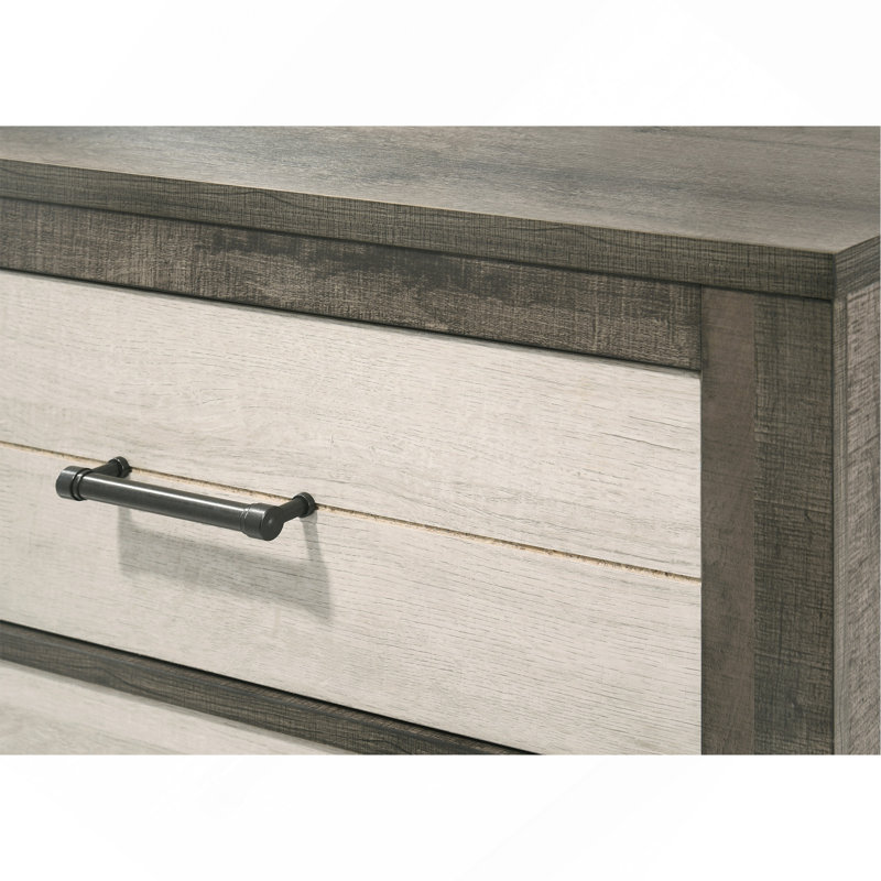 Table de chevet 1pc, finition bicolore, commode, rangement de chevet, deux tiroirs, poignée en métal, gris, beige