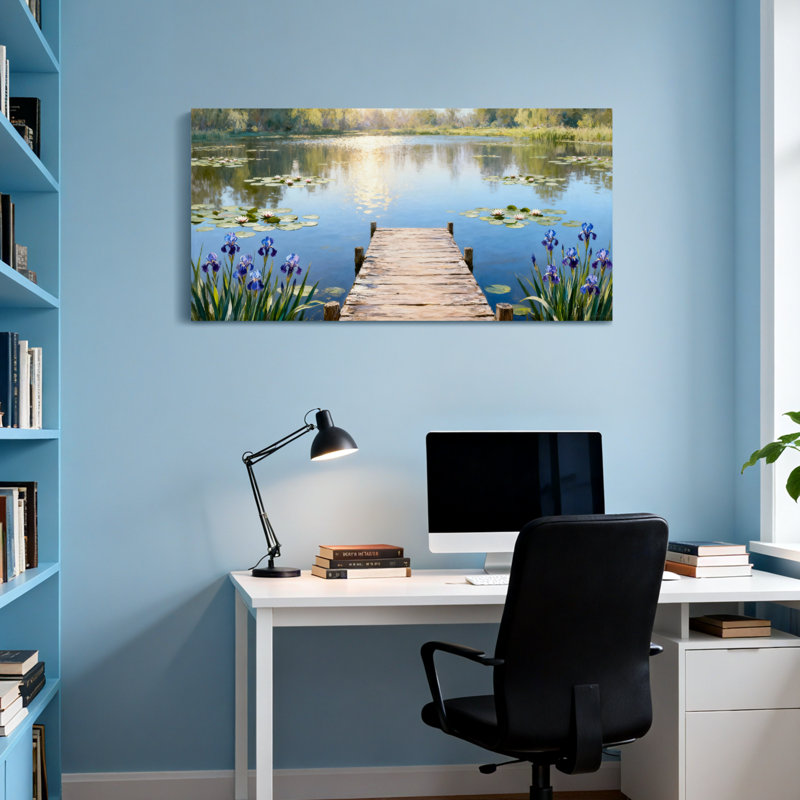 Plantes et fleurs Serene Lake Dock avec nénuphars et iris, H 24 po x l 48 po