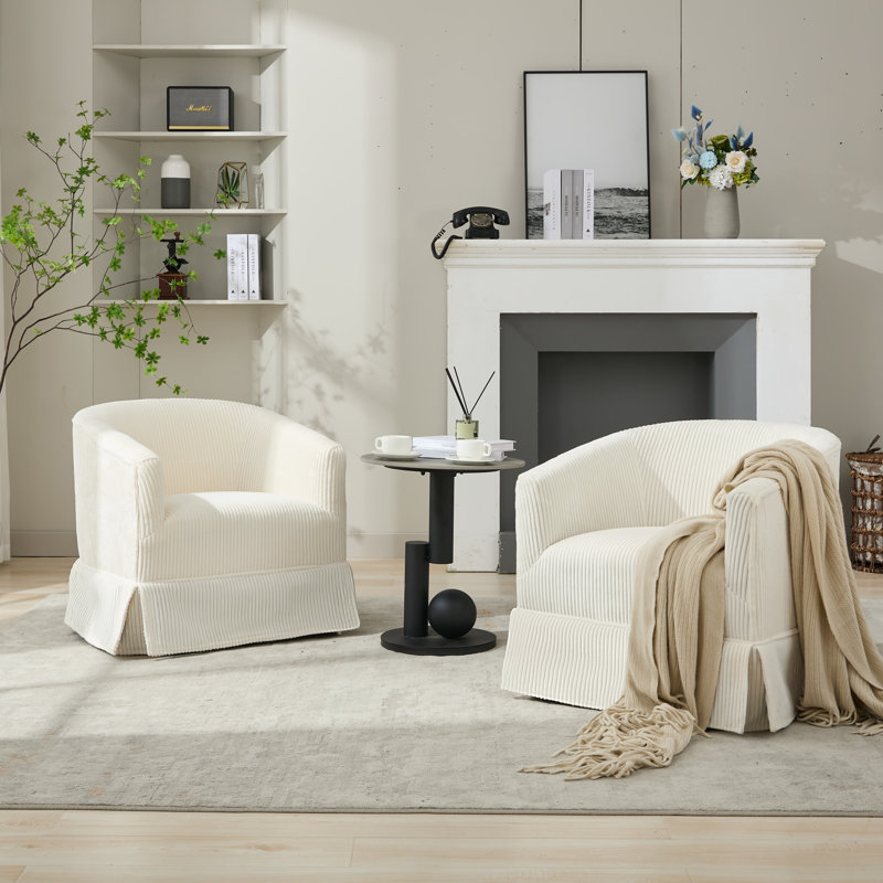 Upholstered Swivel Barrel Chair Set Of 2, Cream