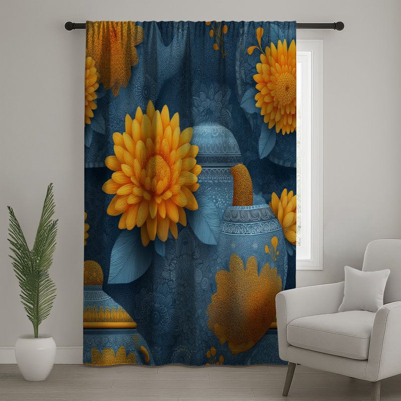 Rideaux de fenêtre en tournesol, voilages et voilages à motif floral - 1 panneau, 50" x 92" - 1 Panel, Transparent