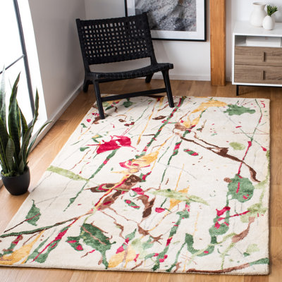Tapis ivoire en laine / coton / viscose touffeté à la main Amier