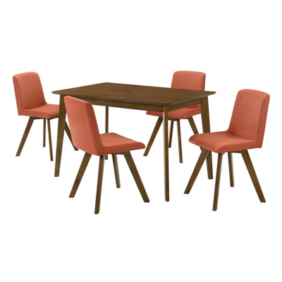 Gina 5-Piece Rectangular Walnut Dining Set With Poppy Upholstered Chairs